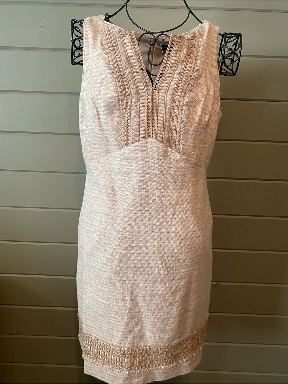 White House Black Market Cream Sleeveless Textured Midi Dress